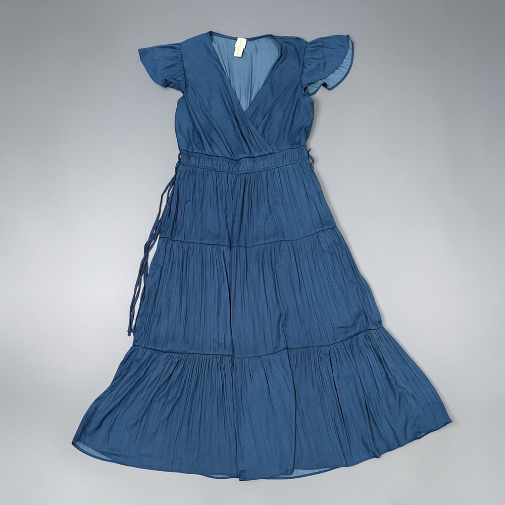 Joie Women Slate Blue Tiered Maxi Dress Flutter Sleeve V-Neck Size L breezy boho